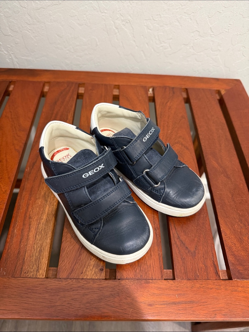 Geox Kids Navy and White Double-Velcro Sneakers
